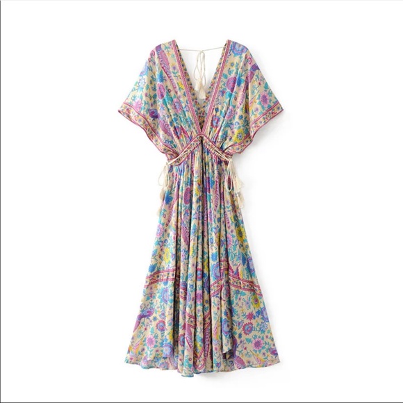 Boho Floral Bird Gypsy Print Maxi Long Dress - Picture 10 of 15
